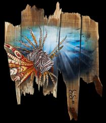 "Lionfish: Pest of the Reef"  24" x 48"  Capturing the FL Reef's current pest.  Created for FWC Fundraiser hosted by Guy Harvey Magazine.
