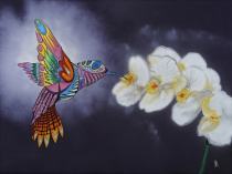 "Nurturing Hummingbird II"  36" x 48"  Rendition of Nature's little creature at work.
