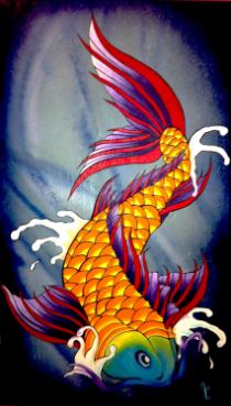 "Koi of Omaha"  24" x 13"  Depicting beauty and strength of the Koi.